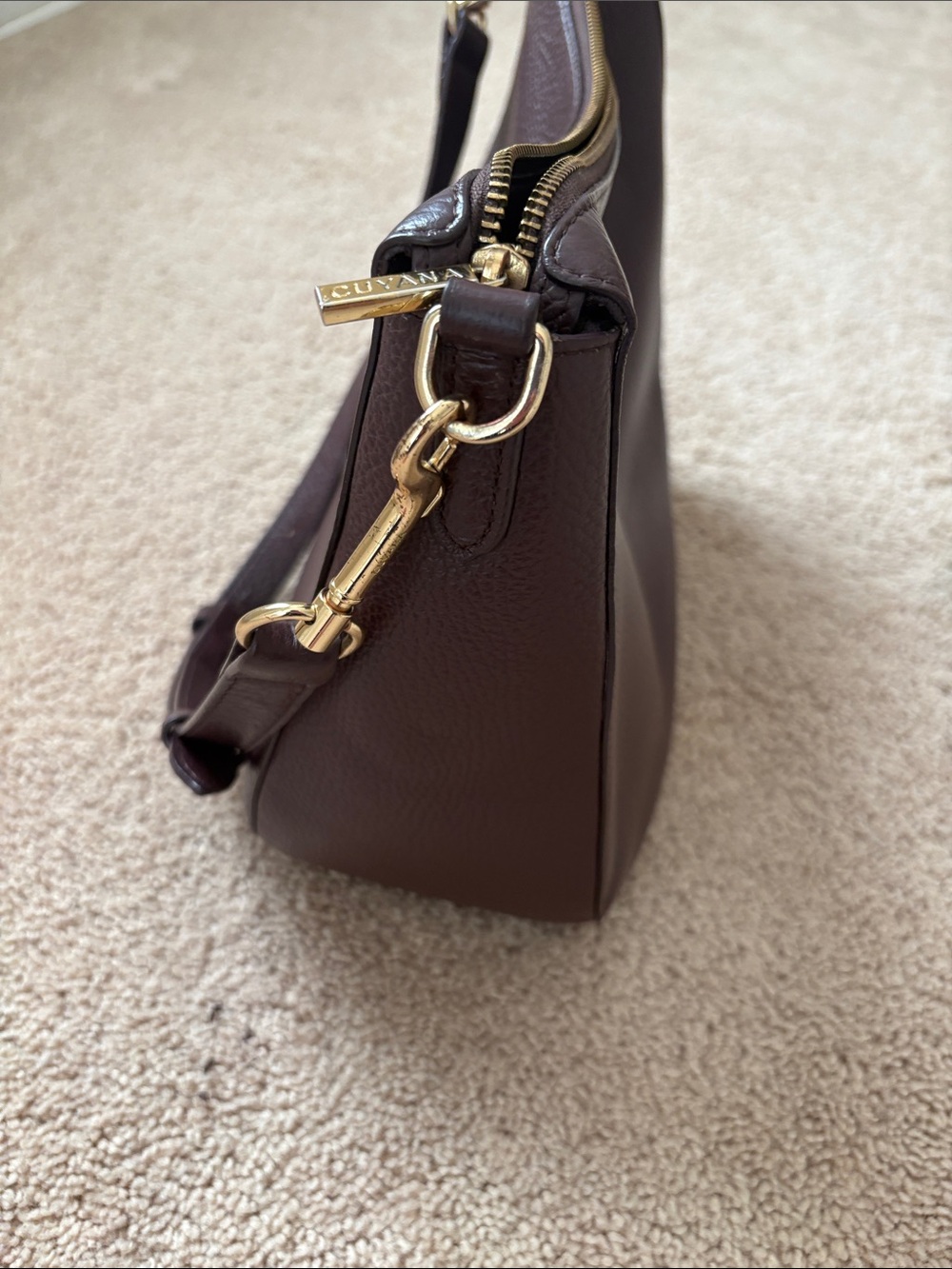 Vintage Cuyana Pebbled Leather Hobo Shoulder Bag in Burgundy - Picture 5 of 6